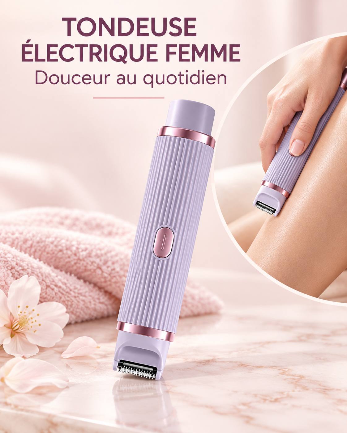 Tondeuse électrique pour femme, coloris lilas
